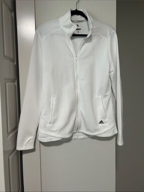 adidas White Full-Zip Ribbed Jacket with Logo